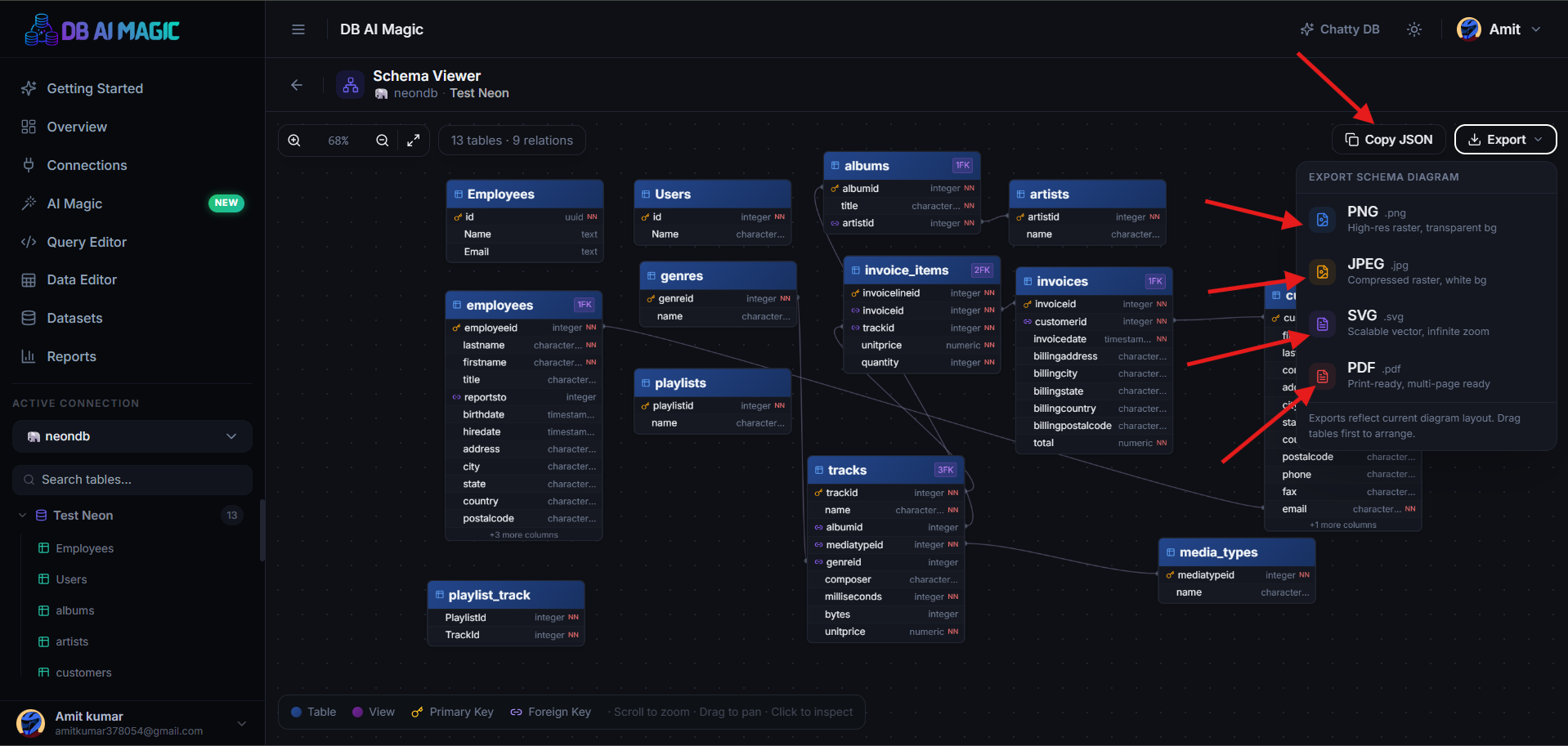 Schema Viewer with the tree on the left and the diagram on the right.